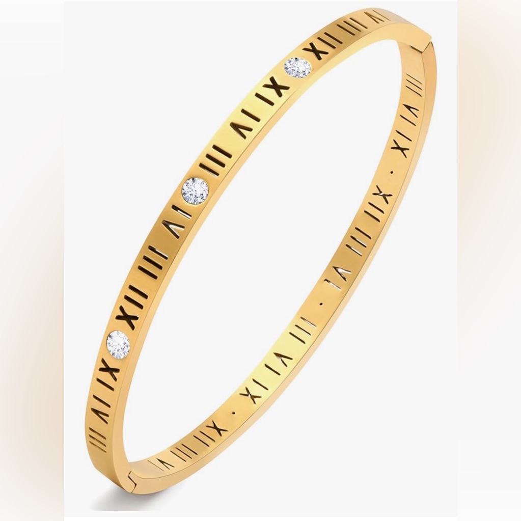 Gold Roman Numeral Bangle Bracelet